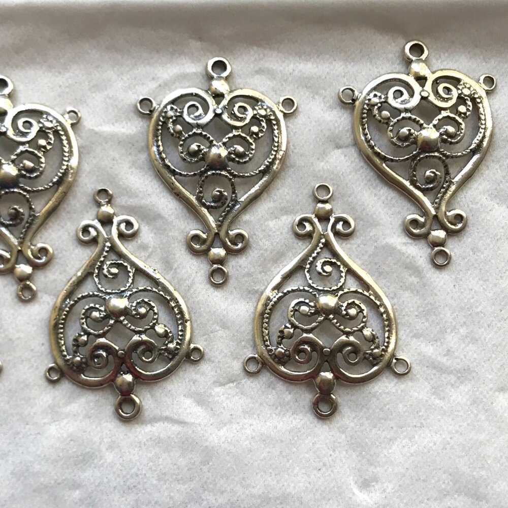 NWT 6 Bali Thai Silver Chandelier Heart Parts for Jewelry Making